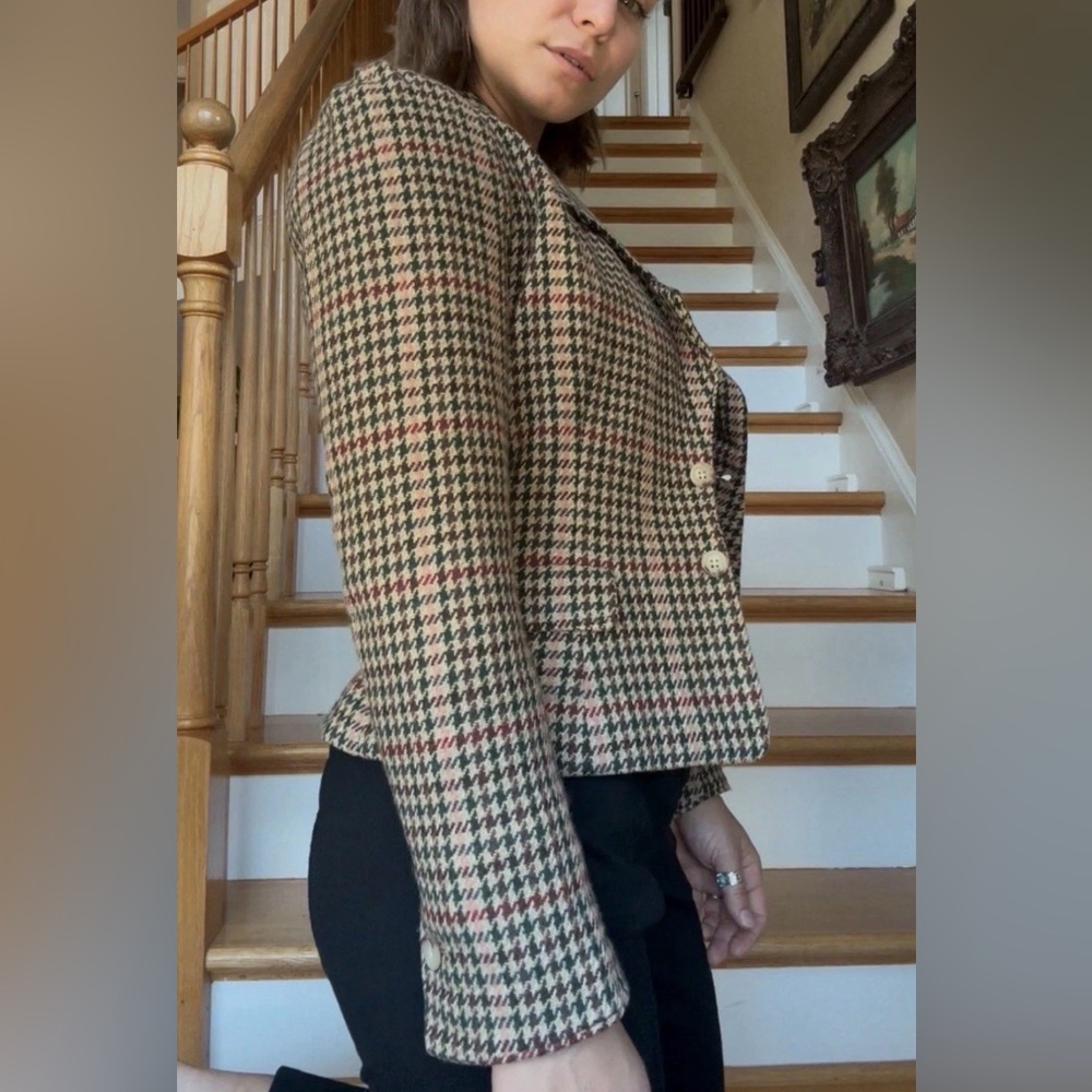 Vintage 1980’s Ralph Lauren Blazer Wool Herringbone Plaid USA Women’s Jacket 8 - Picture 4 of 11
